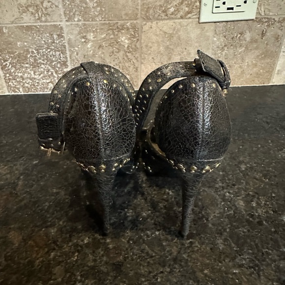 Steve Madden Black Studded Peep-Toe Heels - Picture 3 of 6